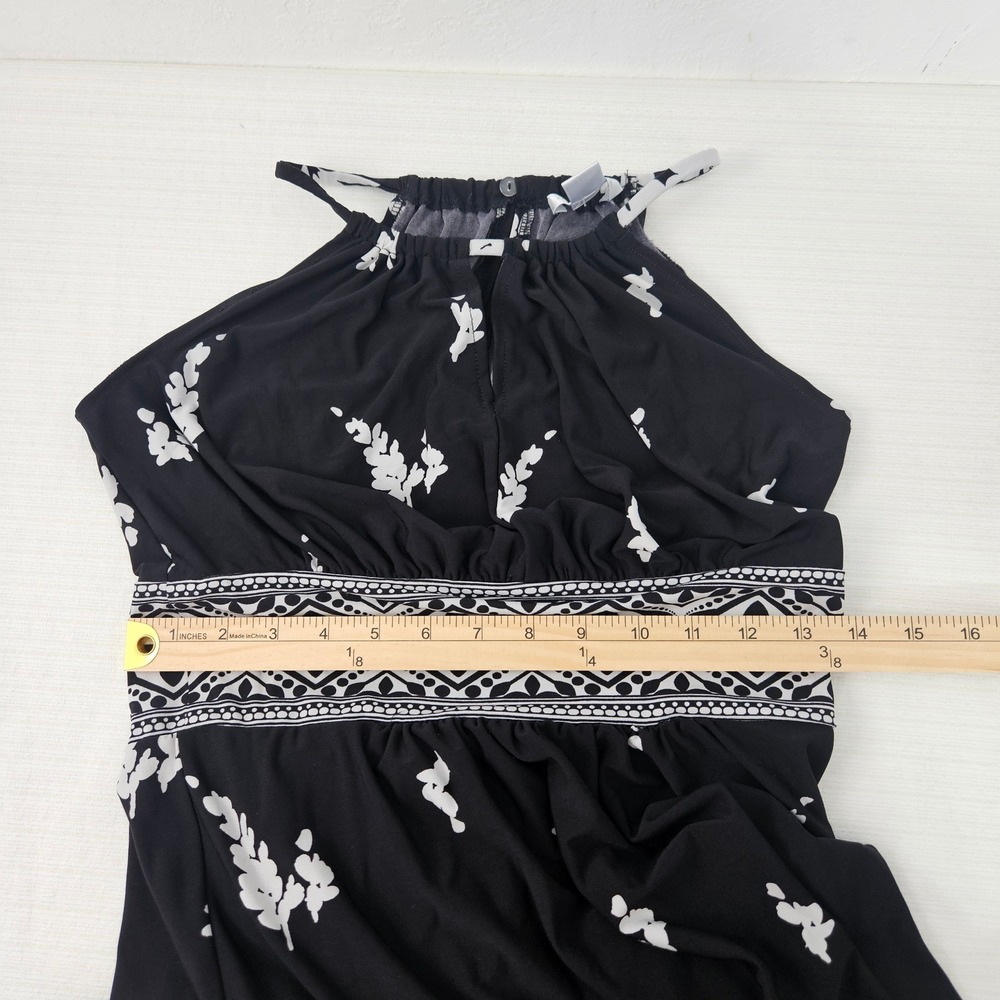 Black White Floral Halter Maxi Dress Women's vacation Whimsigoth cruise READ - Picture 9 of 10